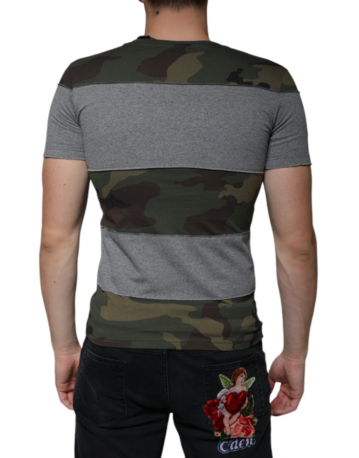 Dolce &amp; Gabbana Mehrfarbiges Camouflage-T-Shirt aus Baumwolle mit Rundhalsausschnitt