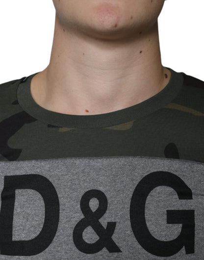 Dolce &amp; Gabbana Mehrfarbiges Camouflage-T-Shirt aus Baumwolle mit Rundhalsausschnitt