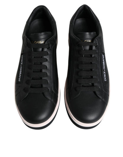 Dolce &amp; Gabbana Herren Sneakers aus schwarzem Leder mit niedrigem Schaft