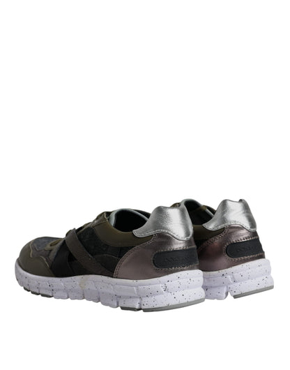 Dolce &amp; Gabbana Mehrfarbige Canvas-Leder-Sneaker mit niedrigem Schaft