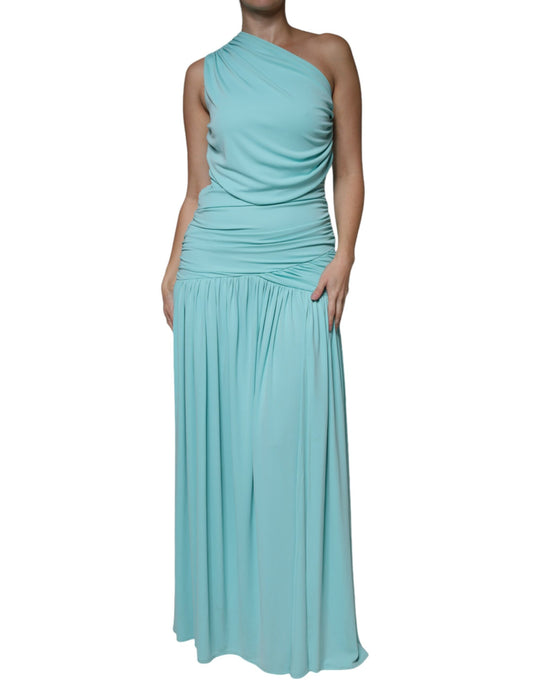 Christian Pellizzari – Langes, drapiertes One-Shoulder-Kleid aus hellblauem Jersey