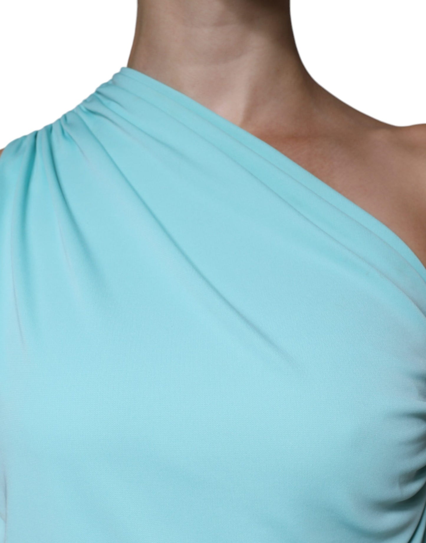 Christian Pellizzari – Langes, drapiertes One-Shoulder-Kleid aus hellblauem Jersey