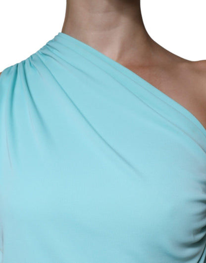 Christian Pellizzari – Langes, drapiertes One-Shoulder-Kleid aus hellblauem Jersey