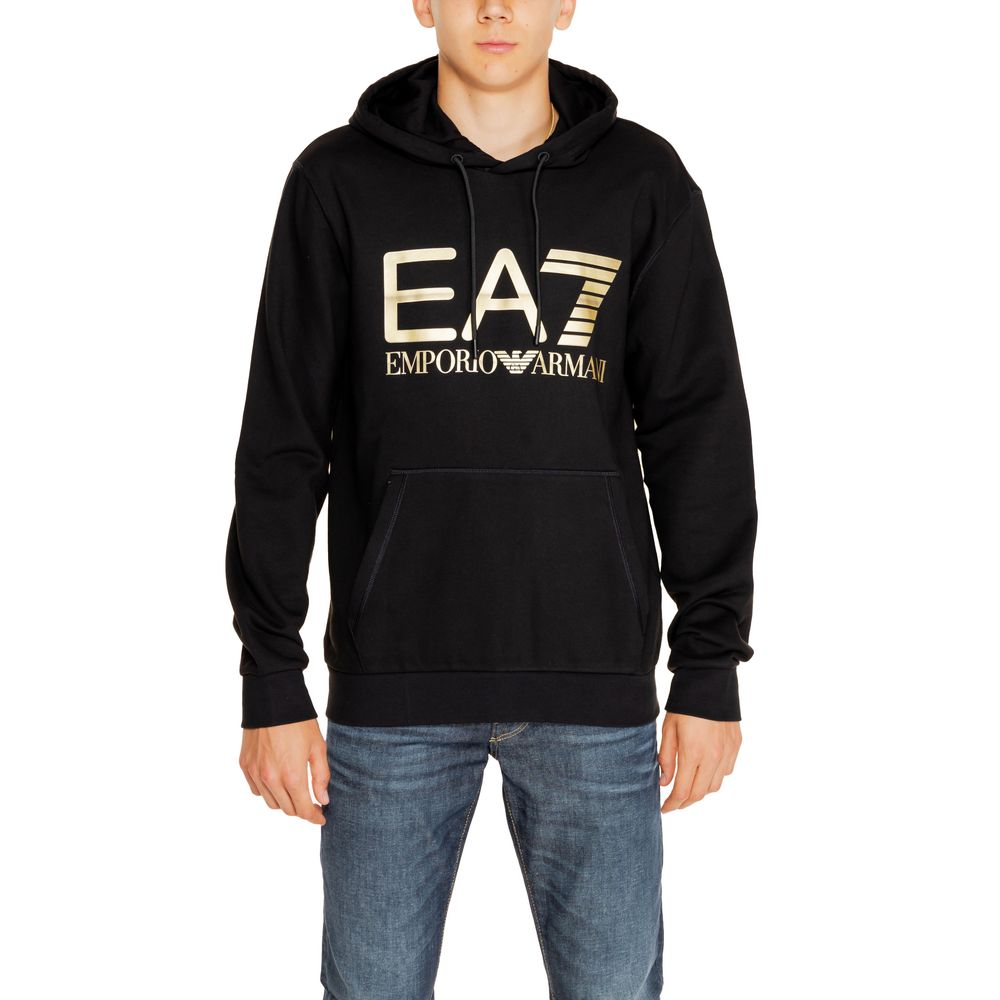 EA7 Emporio Armani Schwarzer Baumwoll-Kapuzenpullover