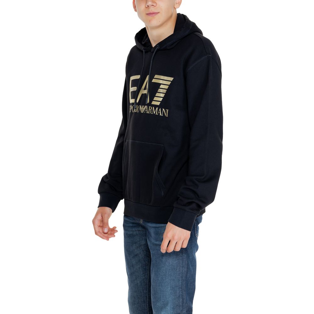 EA7 Emporio Armani Schwarzer Baumwoll-Kapuzenpullover