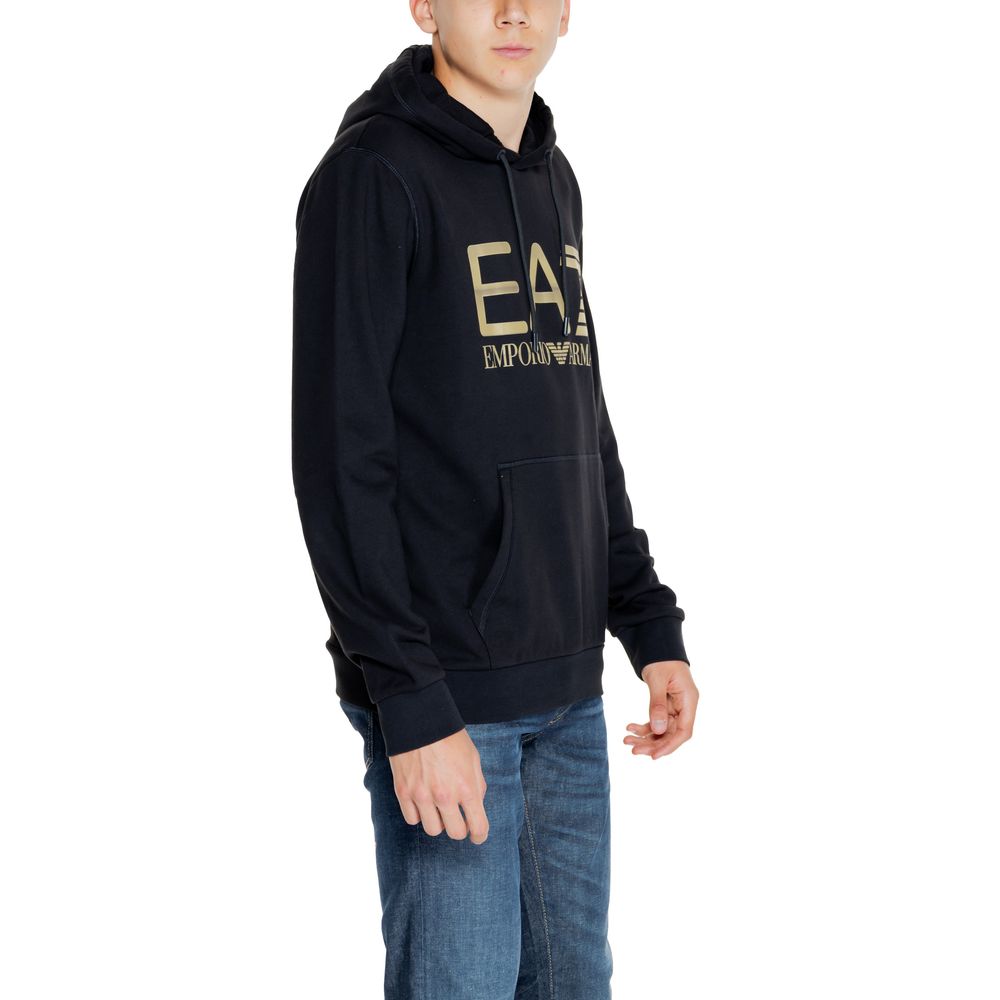 EA7 Emporio Armani Schwarzer Baumwoll-Kapuzenpullover
