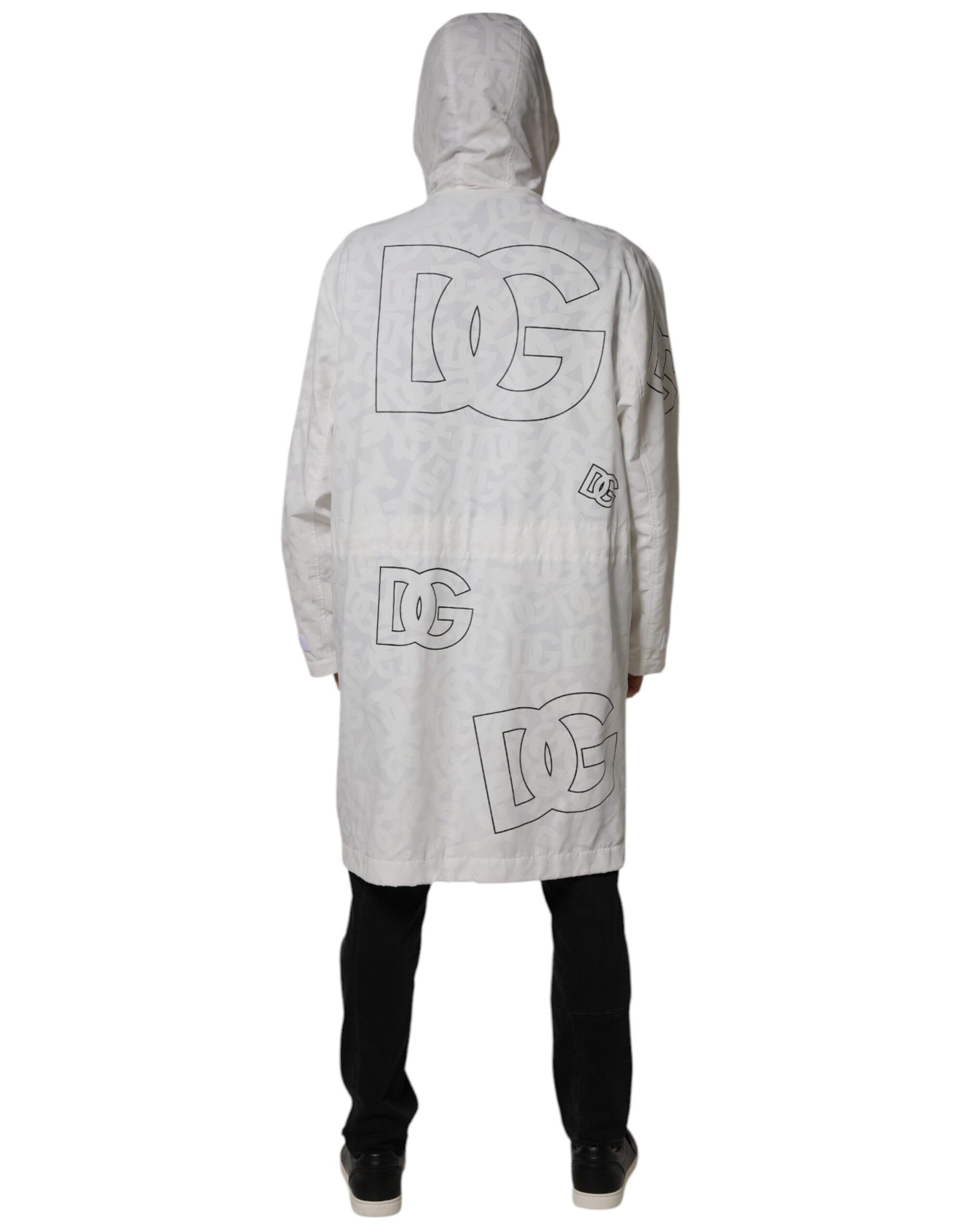 Dolce &amp; Gabbana – Weiße Parka-Trenchcoatjacke aus Polyester mit Kapuze