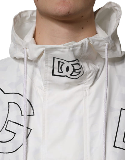Dolce &amp; Gabbana – Weiße Parka-Trenchcoatjacke aus Polyester mit Kapuze