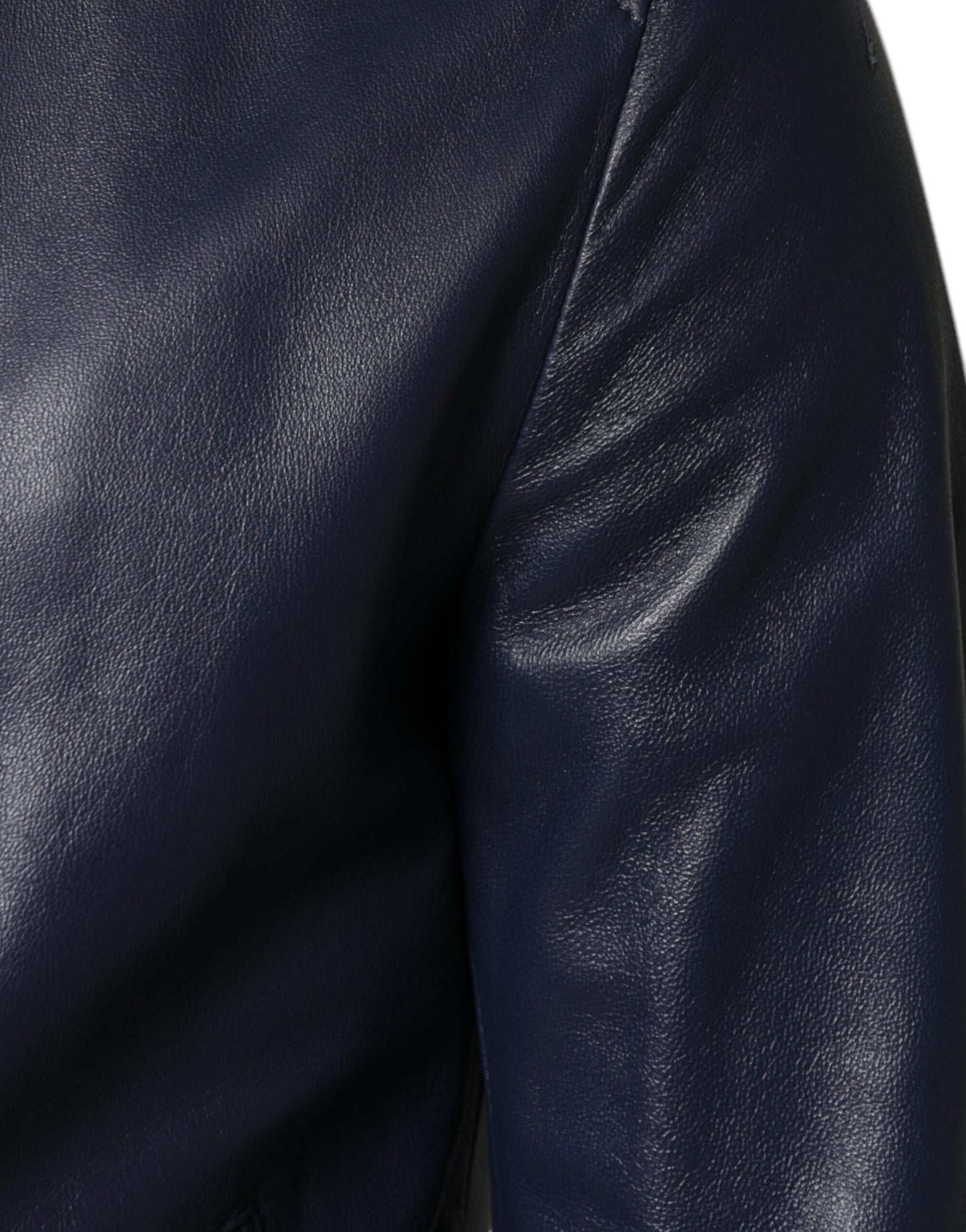 Dolce &amp; Gabbana – Blaue Bomberjacke aus Leder mit durchgehendem Reißverschluss und Kapuze