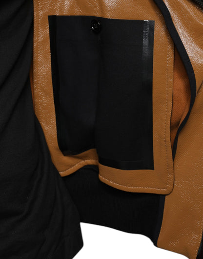 Dolce &amp; Gabbana – Braune Bomberjacke aus Leder mit durchgehendem Reißverschluss für Herren