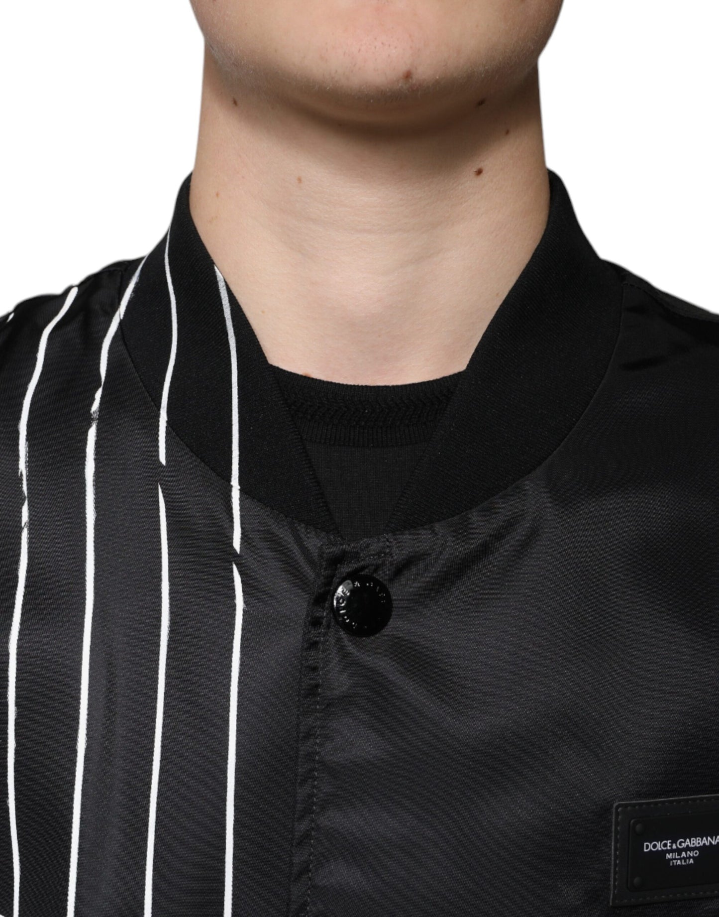 Dolce &amp; Gabbana – Schwarze Bomberjacke aus Nylon mit Tupfenstreifen