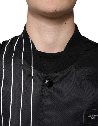 Dolce &amp; Gabbana – Schwarze Bomberjacke aus Nylon mit Tupfenstreifen