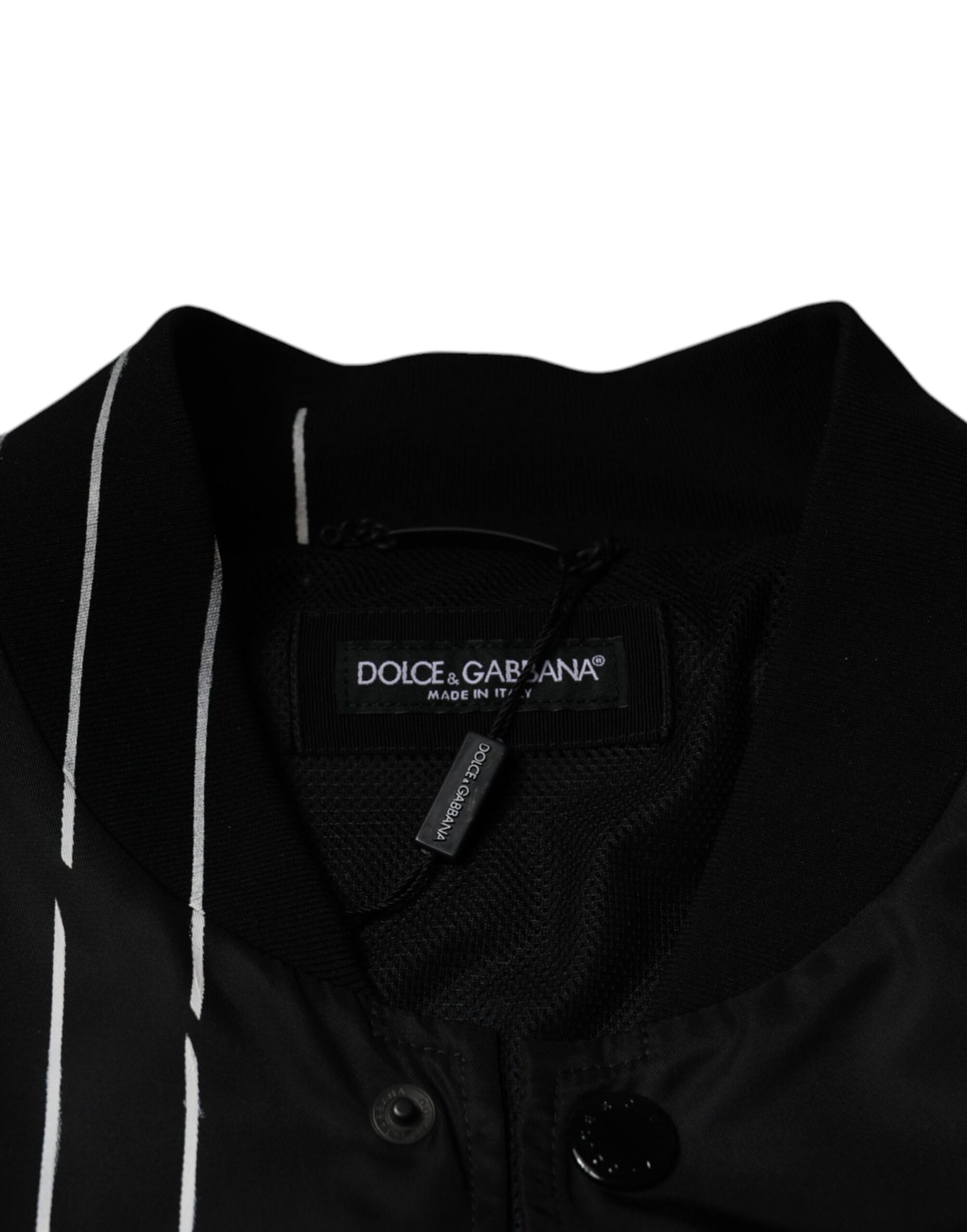Dolce &amp; Gabbana – Schwarze Bomberjacke aus Nylon mit Tupfenstreifen
