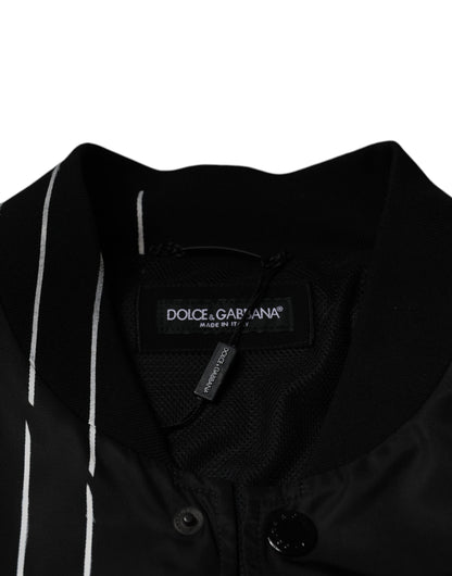 Dolce &amp; Gabbana – Schwarze Bomberjacke aus Nylon mit Tupfenstreifen
