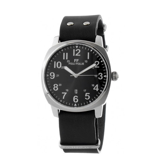Folli Follie Schwarze Leder-Armbanduhr