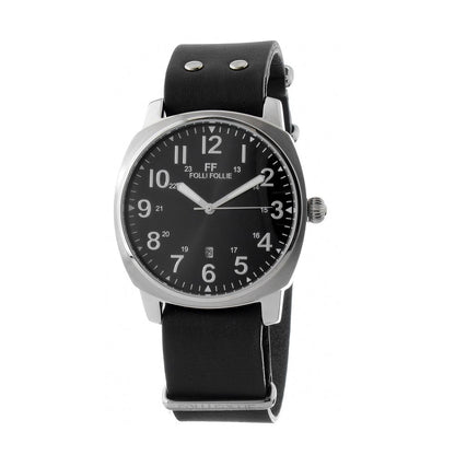 Folli Follie Schwarze Leder-Armbanduhr