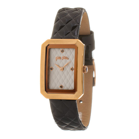 Folli Follie Schwarze Leder-Armbanduhr