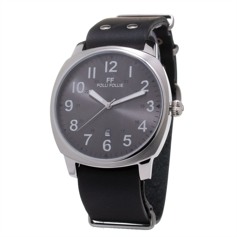 Folli Follie Schwarze Leder-Armbanduhr