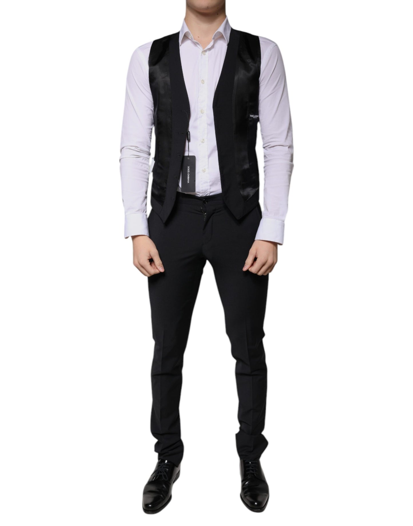 Dolce &amp; Gabbana – Dreiteiliger, formeller Herrenanzug aus schwarzer Wolle im Slim Fit