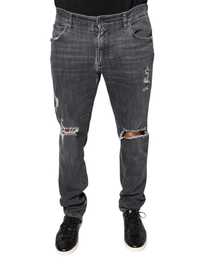 Dolce &amp; Gabbana Dunkelgraue Skinny-Jeans aus zerfetzter Baumwolle