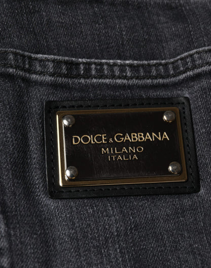 Dolce &amp; Gabbana Dunkelgraue Skinny-Jeans aus zerfetzter Baumwolle