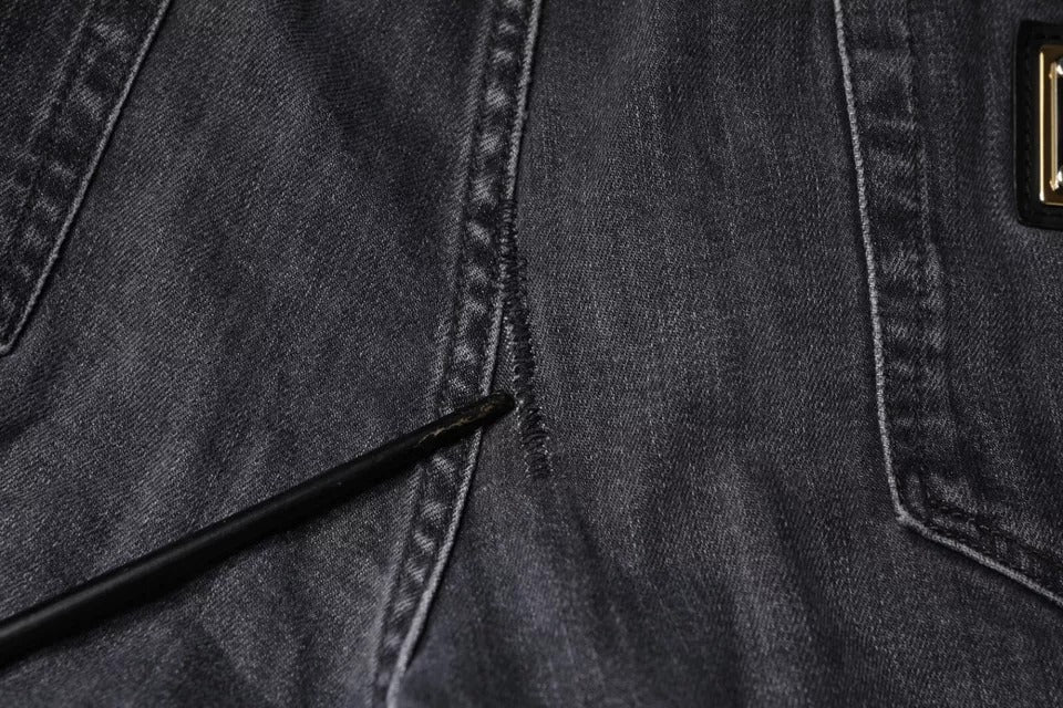 Dolce &amp; Gabbana Dunkelgraue Skinny-Jeans aus zerfetzter Baumwolle