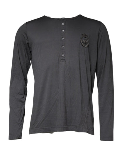 Dolce &amp; Gabbana Grauer Pullover mit Kronen-Bienen-Stickerei