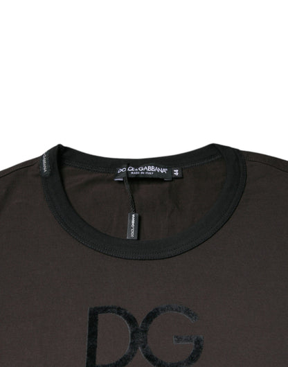 Dolce &amp; Gabbana Brauner Pullover mit Rundhalsausschnitt und Logo aus Baumwolle