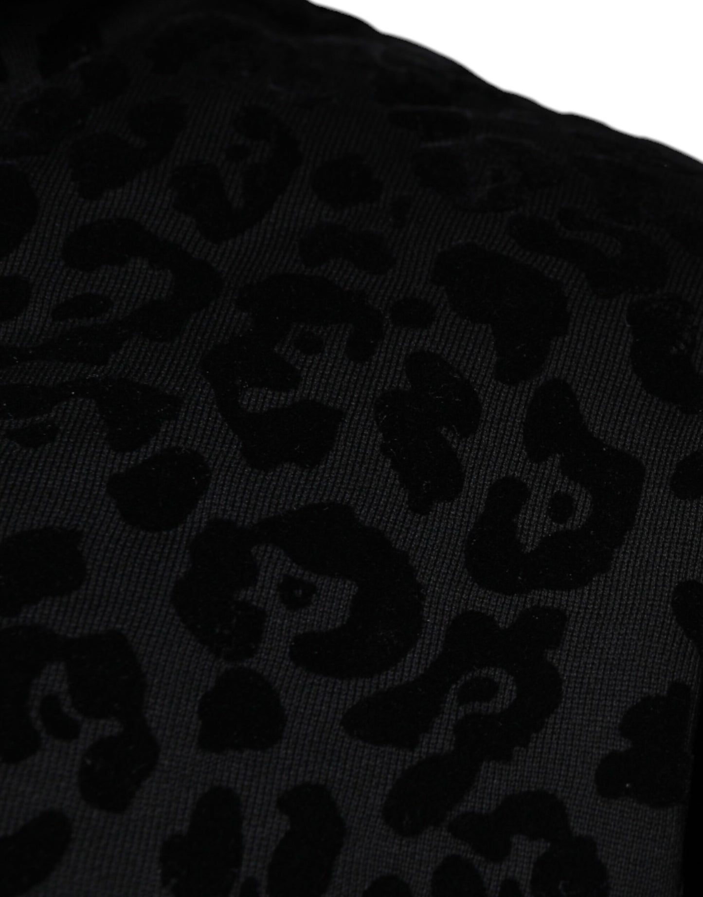 Dolce &amp; Gabbana – Schwarzer Kapuzenpullover aus Baumwolle mit durchgehendem Reißverschluss und Leopardenmuster