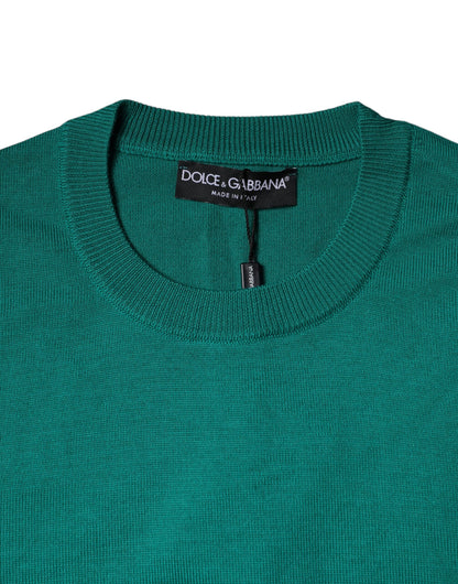 Dolce &amp; Gabbana, grüner Pullover aus Wollstrick mit Rundhalsausschnitt