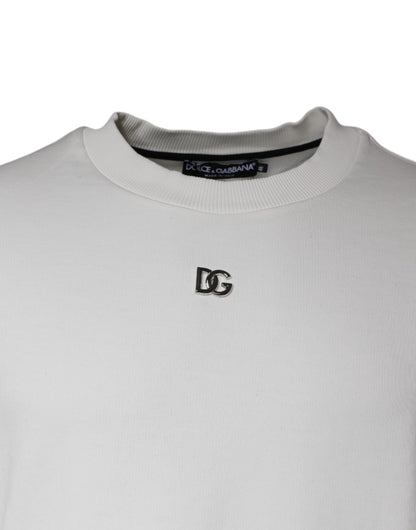 Dolce &amp; Gabbana – Weißer Pullover mit Rundhalsausschnitt und Logo aus Baumwolle