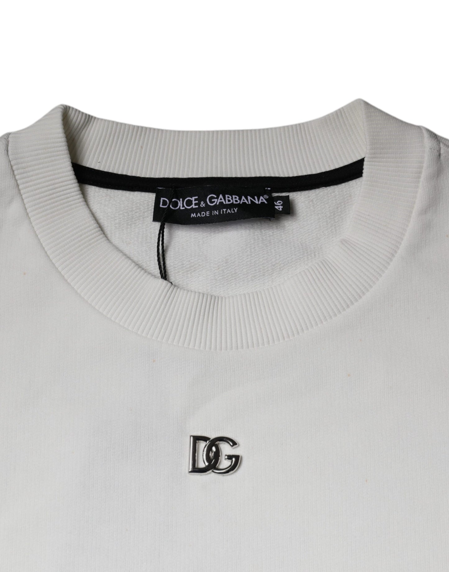 Dolce &amp; Gabbana – Weißer Pullover mit Rundhalsausschnitt und Logo aus Baumwolle