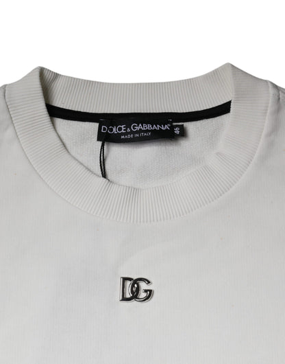 Dolce &amp; Gabbana – Weißer Pullover mit Rundhalsausschnitt und Logo aus Baumwolle