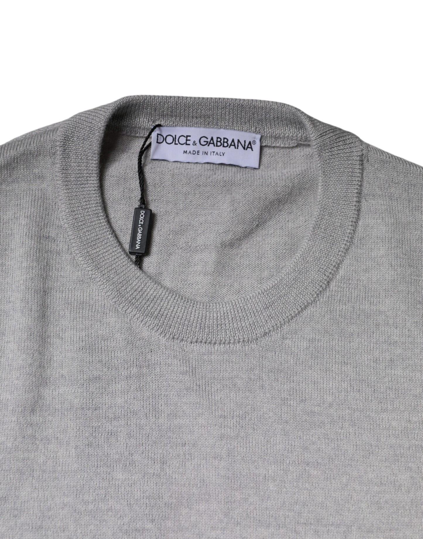 Dolce &amp; Gabbana Hellgrauer Pullover aus Wolle mit Rundhalsausschnitt