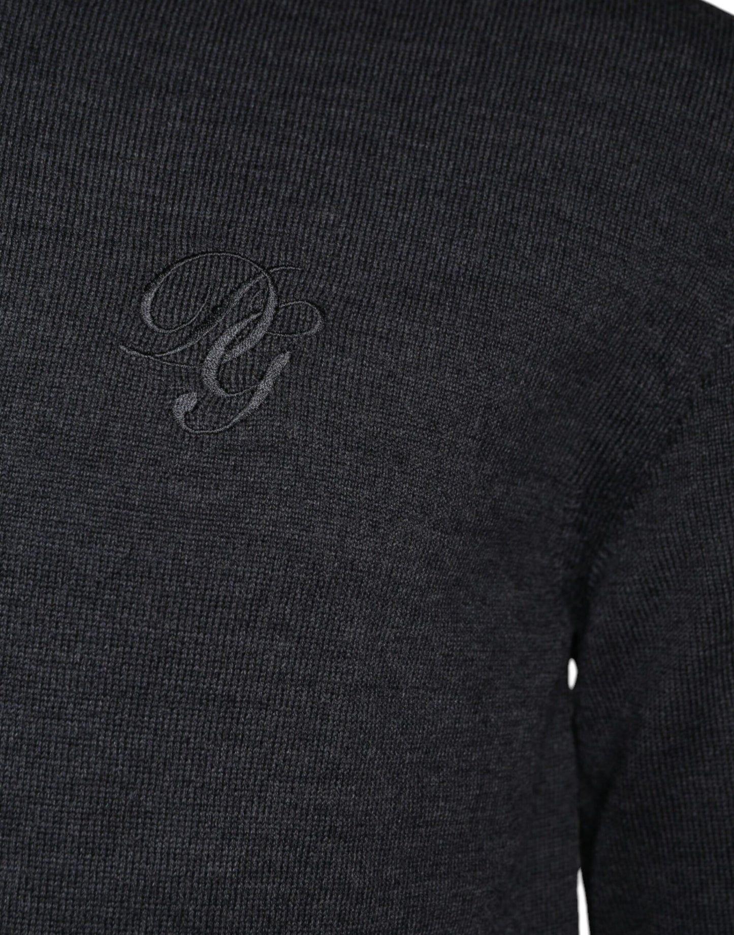 Dolce &amp; Gabbana Pullover aus dunkelgrauer Wolle mit Rundhalsausschnitt