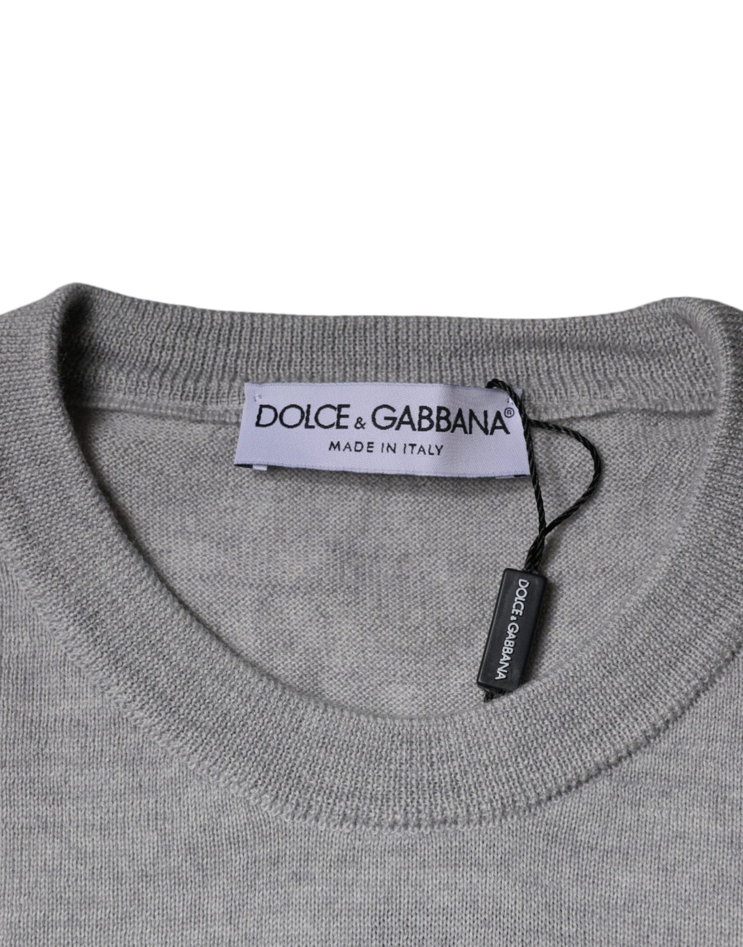 Dolce &amp; Gabbana Hellgrauer Pullover aus Wolle mit Rundhalsausschnitt