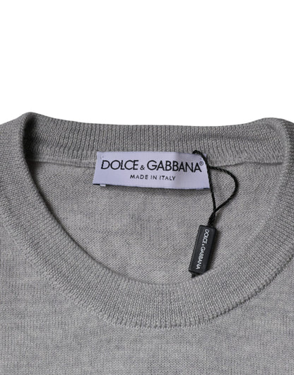 Dolce &amp; Gabbana Hellgrauer Pullover aus Wolle mit Rundhalsausschnitt