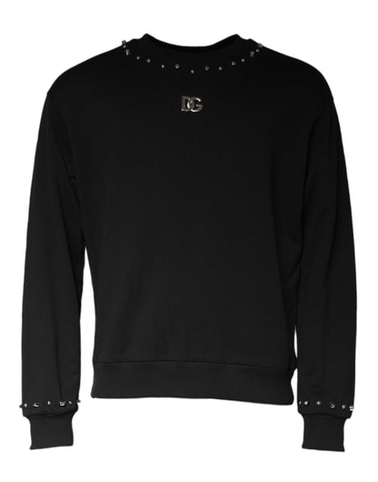 Dolce &amp; Gabbana – Schwarzes Pullover-Sweatshirt mit Logo und Nieten