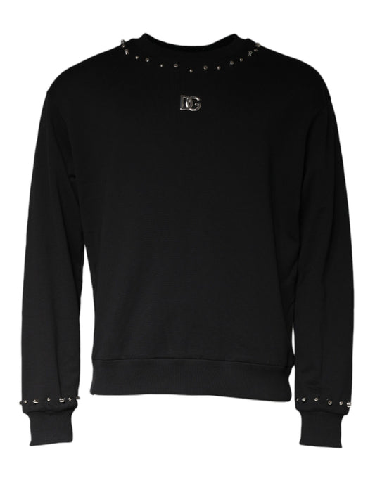 Dolce &amp; Gabbana – Schwarzes Pullover-Sweatshirt mit Logo und Nieten