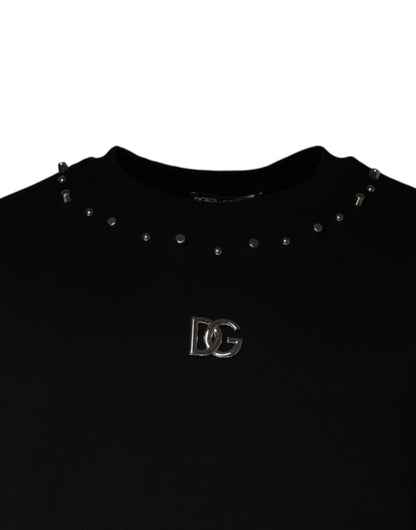 Dolce &amp; Gabbana – Schwarzes Pullover-Sweatshirt mit Logo und Nieten