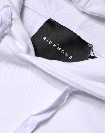 John Richmond – Weißes Baumwoll-Kapuzensweatshirt mit Logo