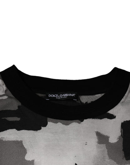 Dolce &amp; Gabbana Mehrfarbiges Camouflage-T-Shirt aus Baumwolle mit Rundhalsausschnitt