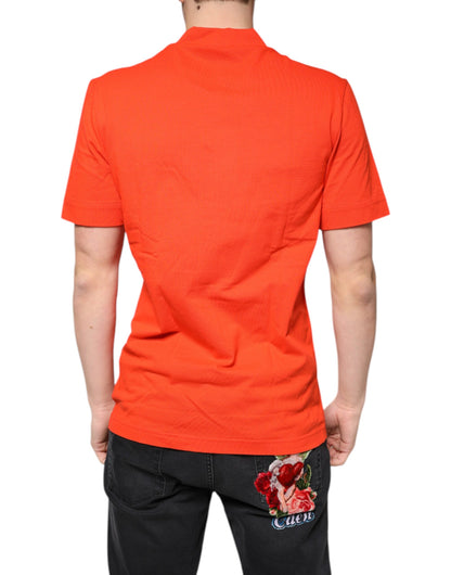 Dolce &amp; Gabbana – Orangefarbenes, lässiges Poloshirt aus Baumwolle mit Knopfleiste