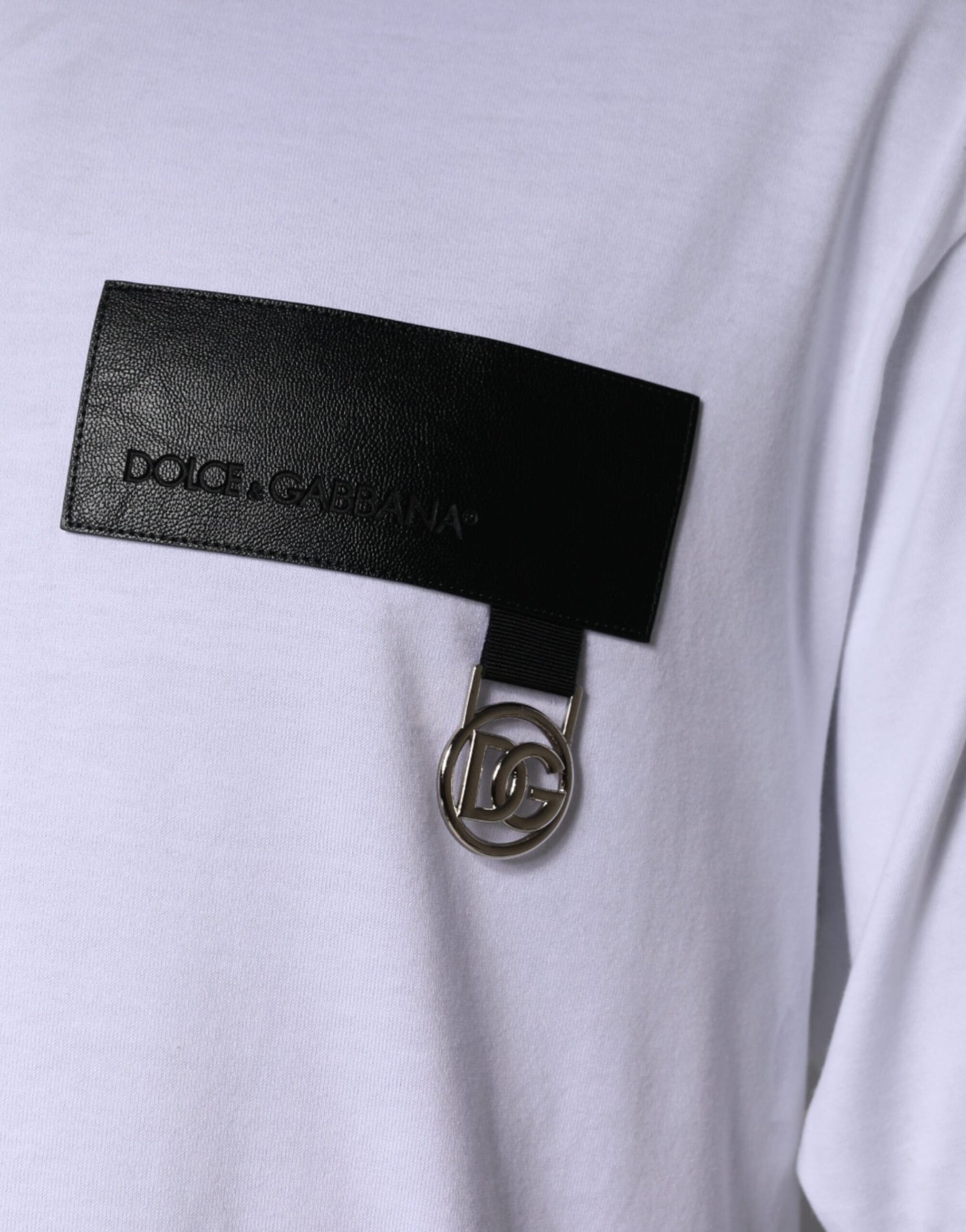 Dolce &amp; Gabbana – Weißes Baumwoll-T-Shirt mit Rundhalsausschnitt und Logo-Patch