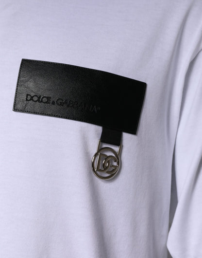 Dolce &amp; Gabbana – Weißes Baumwoll-T-Shirt mit Rundhalsausschnitt und Logo-Patch