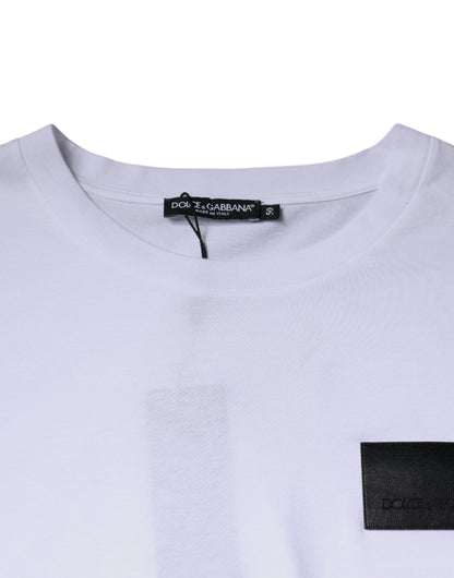 Dolce &amp; Gabbana – Weißes Baumwoll-T-Shirt mit Rundhalsausschnitt und Logo-Patch