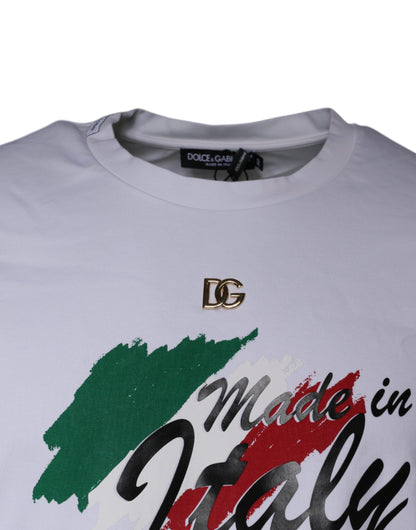 Dolce &amp; Gabbana – Weißes Baumwoll-T-Shirt mit Rundhalsausschnitt und grafischem Print
