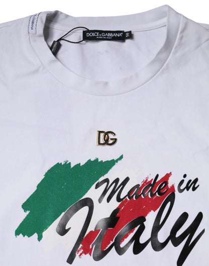 Dolce &amp; Gabbana – Weißes Baumwoll-T-Shirt mit Rundhalsausschnitt und grafischem Print