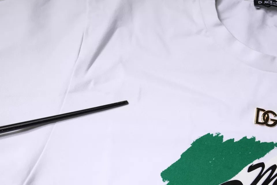 Dolce &amp; Gabbana – Weißes Baumwoll-T-Shirt mit Rundhalsausschnitt und grafischem Print