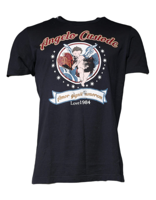 Dolce & Gabbana – Schwarzes Baumwoll-T-Shirt mit Rundhalsausschnitt und grafischem Print